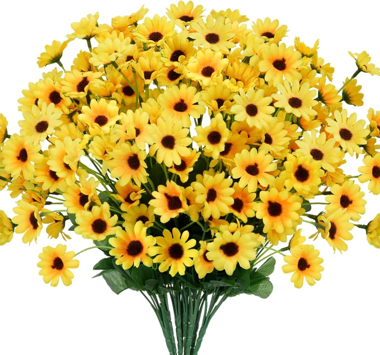 Set of 8 Bundles Artificial Mini Sunflowers – Silk Yellow Faux Sunflower & Gerbera Daisy Bouquets (13.77") for Home, Kitchen, Wedding Centerpieces, Gravesite & Indoor/Outdoor Decor